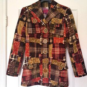 CHRISTIAN LACROIX Paris Jacket Wool Silk Blend Enamel Buttons Graphic Print VTG